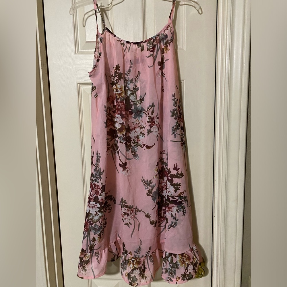Sucrefas Women’s Sun Midi Dress Multi Color Floral Ruffle Hem Stretch Size Large